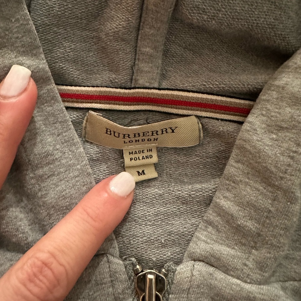 Authentic Burberry Heather Gray Hoodie with Zip Closure